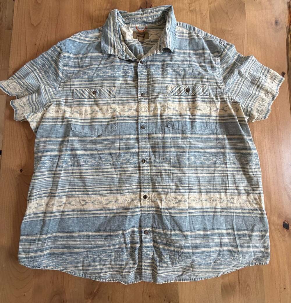 The Foundry Supply Co. Short Sleeve Button-Up Shirt 3XL Blue Striped